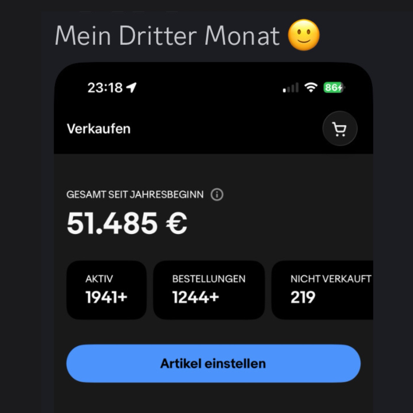 51.485 € Umsatz seit Jahresbeginn, 1.244 Bestellungen